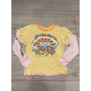 Angel Blue Harajuku Y2K Graphic Layered Long Sleeve Tee Yellow Pink Small